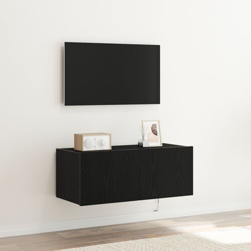 vidaXL TV zidna jedinica s LED svjetlima crna hrast 80x35x31 cm