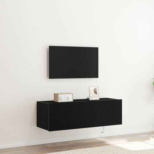 vidaXL TV zidni ormar s LED svjetlima Crni hrast 100x35x31 cm