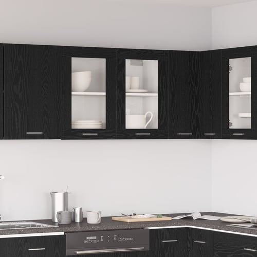 vidaXL Crni hrast viseći stakleni ormar 80x31x60 cm od konstruiranog drva