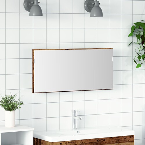 vidaXL Ogledalo za kupaonicu s LED svjetlom, staro drvo 80x37 cm