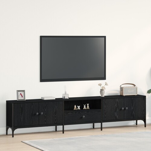 vidaXL TV Kabal s Ladicom Crna Hrast 200x25x44 cm Konstruirano drvo