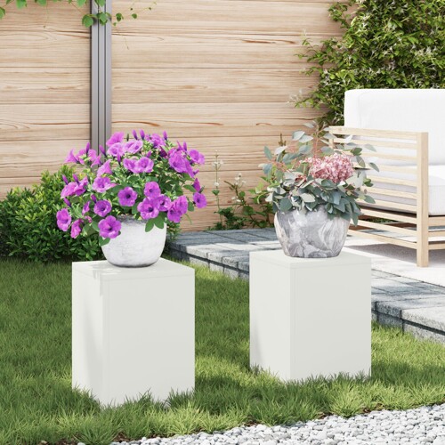 vidaXL Vanjski Stalak za Biljke Stup 2 komada Bijela 24x24x35 cm Čelik