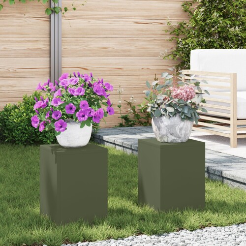 vidaXL Vanjski Stalak za Biljke Pilar 2 kom Maslinasta 24x24x35 cm Čelik