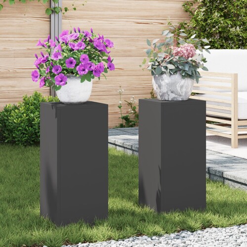 vidaXL Vanjski Stands za Biljke Stup 2 kom Crna 24x24x55 cm Čelik
