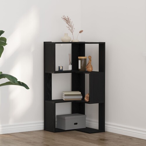 vidaXL Kutna Knjižnica 3-Slojna Crni Hrast 50x50x102 cm Ugrađeni Drvo