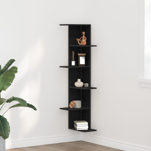 vidaXL Kutna polica Crni hrast 36,5x36,5x140 cm Konstruirano drvo