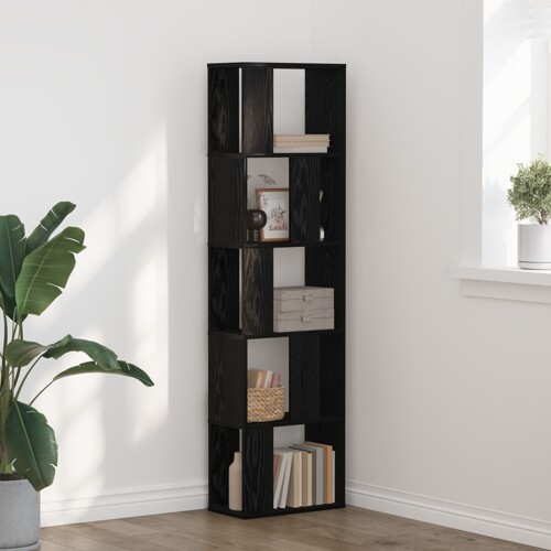 vidaXL Knjiga 5-nivo Crno Hrast 45x23,5x162,5 cm Konstruirano drvo