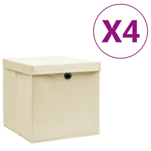 vidaXL Kutije za pohranu s poklopcima 4 kom 28 x 28 x 28 cm krem