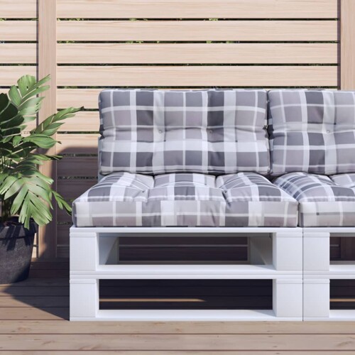 vidaXL Jastuk za palete sivi karirani 70 x 40 x 12 cm od tkanine