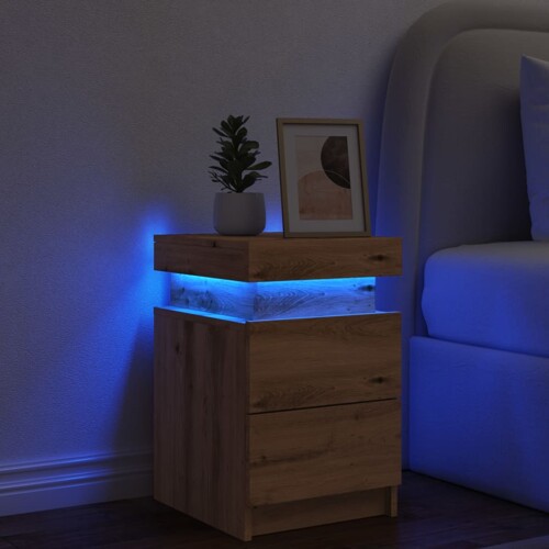 vidaXL Noćni ormarić s LED boja hrasta 35x39x55 cm konstruirano drvo