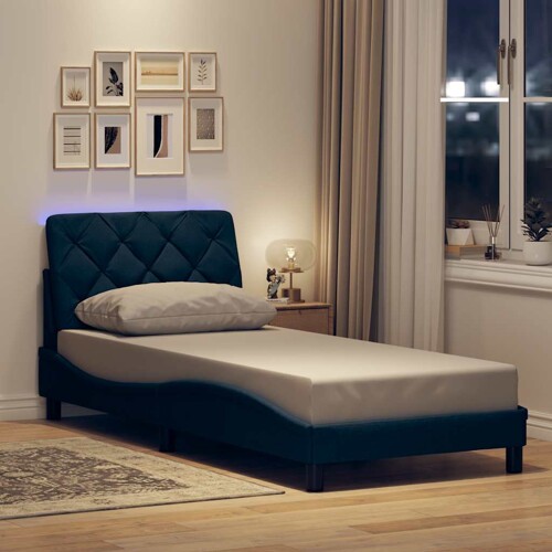 vidaXL Okvir kreveta s LED-om bez madraca plava 90x200cm od tkanine