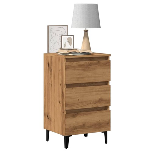 vidaXL Krevetni ormarić s metalnim nogama Artisan hrast 40x35x69 cm