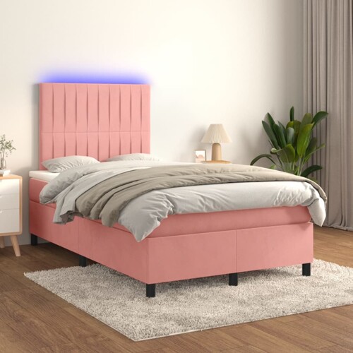 vidaXL Krevet box spring s madracem LED ružičasti 120x200cm baršunasti