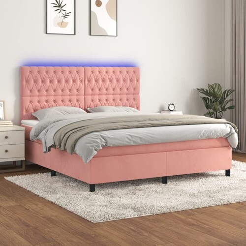 vidaXL Krevet box spring s madracem LED ružičasti 180x200cm baršunasti