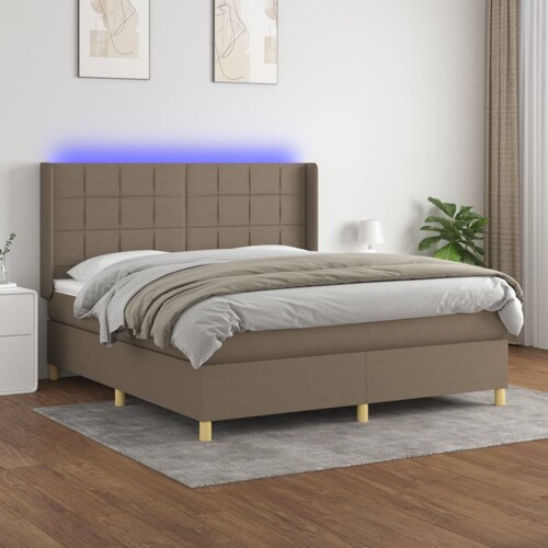 vidaXL Krevet box spring s madracem LED smeđesivi 160x200 cm tkanina