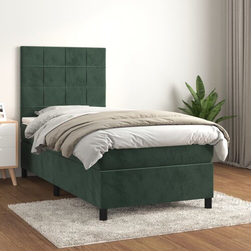 vidaXL Box spring krevet s madracem tamnozeleni 90x190 cm baršunasti