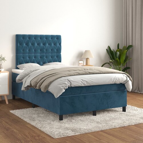 vidaXL Box spring krevet s madracem tamnoplavi 120 x 200 cm baršunasti