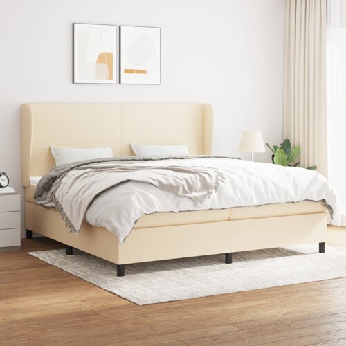 vidaXL Krevet s oprugama i madracem krem 200 x 200 cm od tkanine
