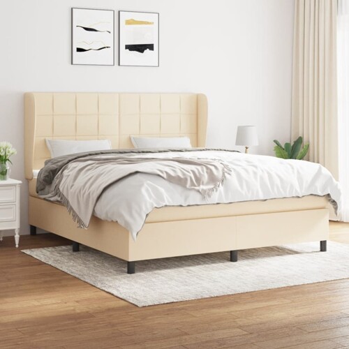 vidaXL Krevet s oprugama i madracem krem 160x200 cm od tkanine