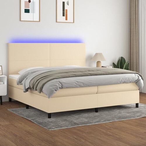 vidaXL Krevet box spring s madracem LED krem 200x200 cm od tkanine
