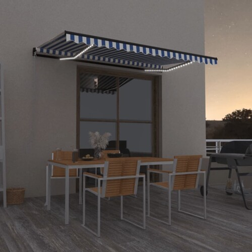 vidaXL Tenda na ručno uvlačenje s LED svjetlom 450x350 cm plavo-bijela