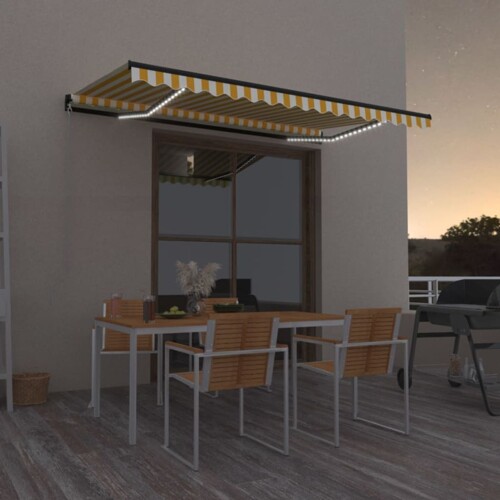 vidaXL Tenda na ručno uvlačenje s LED svjetlima 450x350 cm žuto-bijela