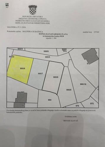 Malinska-Radici. Gradjevinsko zemljište sa pogledom na more i otok Cres