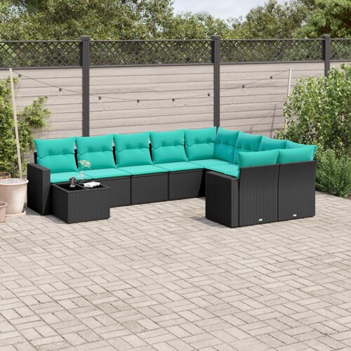 vidaXL 10-dijelni set vrtnih sofa od poliratana s jastucima crni