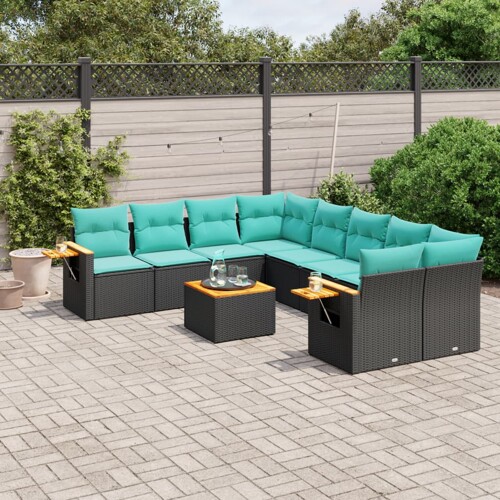 vidaXL 9-dijelni set vrtnih sofa od poliratana s jastucima crni