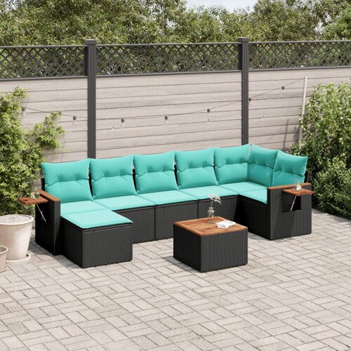 vidaXL 8-dijelni set vrtnih sofa od poliratana s jastucima crni