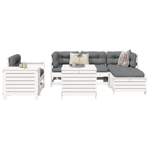 vidaXL 7-dijelni set vrtnih sofa bijeli od masivne borovine