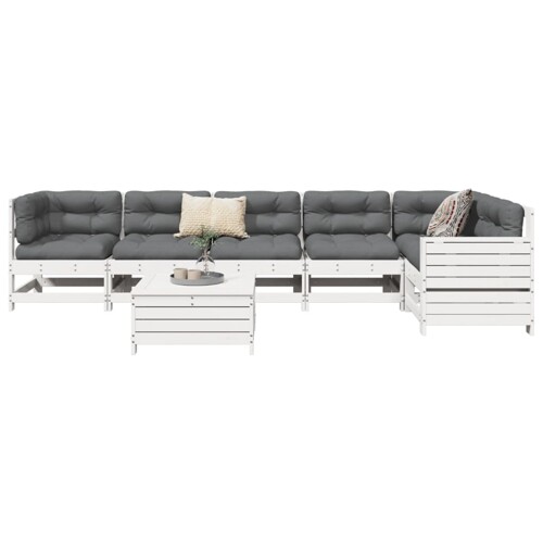 vidaXL 7-dijelni set vrtnih sofa bijeli od masivne borovine