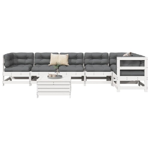 vidaXL 7-dijelni set vrtnih sofa bijeli od masivne borovine