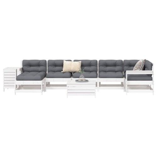 vidaXL 9-dijelni set vrtnih sofa bijeli od masivne borovine