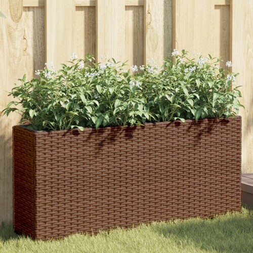 vidaXL Vrtna sadilica s 2 posude smeđa 90 x 20 x 40 cm od poliratana
