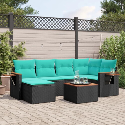 vidaXL 7-dijelni set vrtnih sofa od poliratana s jastucima crni
