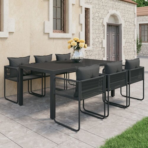 vidaXL 7-dijelni vrtni blagovaonski set od PVC ratana crni