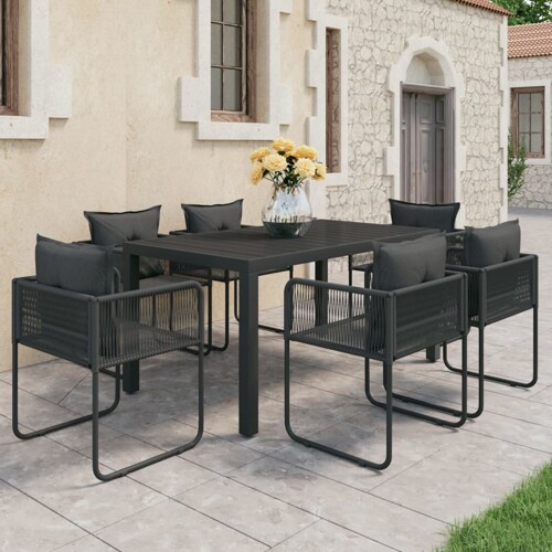 vidaXL 7-dijelni vrtni blagovaonski set od PVC ratana crni
