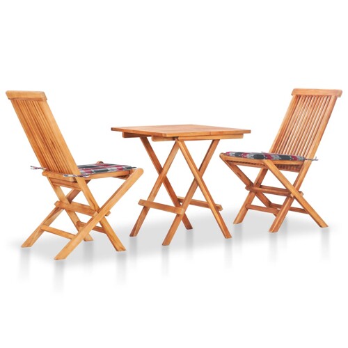 vidaXL 3-dijelni bistro set od tikovine s crvenim kariranim jastucima