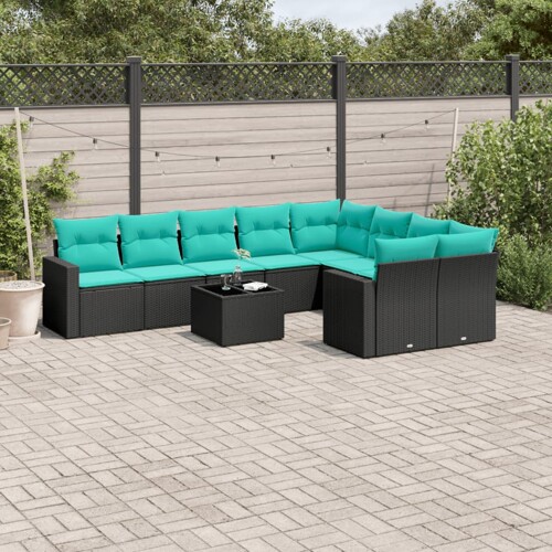 vidaXL 10-dijelni set vrtnih sofa od poliratana s jastucima crni