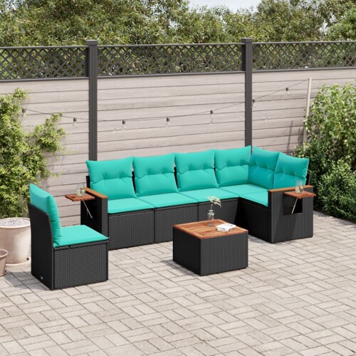 vidaXL 7-dijelni set vrtnih sofa od poliratana s jastucima crni