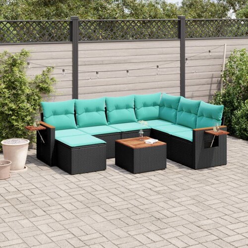 vidaXL 8-dijelni set vrtnih sofa od poliratana s jastucima crni