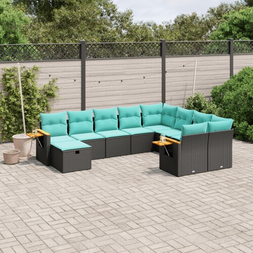 vidaXL 10-dijelni set vrtnih sofa od poliratana s jastucima crni