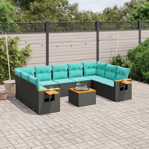 vidaXL 10-dijelni set vrtnih sofa od poliratana s jastucima crni