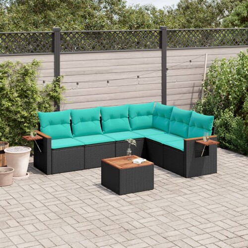vidaXL 7-dijelni set vrtnih sofa od poliratana s jastucima crni