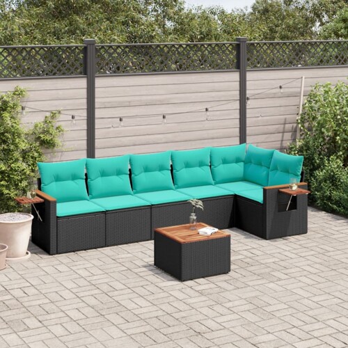 vidaXL 7-dijelni set vrtnih sofa od poliratana s jastucima crni