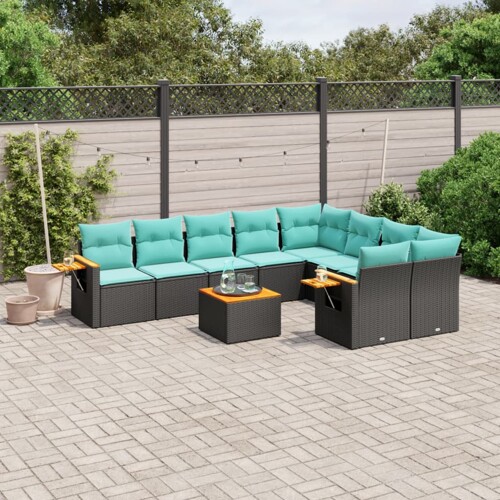 vidaXL 10-dijelni set vrtnih sofa od poliratana s jastucima crni