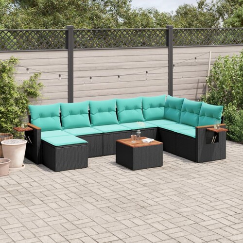 vidaXL 9-dijelni set vrtnih sofa od poliratana s jastucima crni