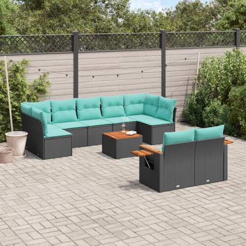 vidaXL 10-dijelni set vrtnih sofa od poliratana s jastucima crni