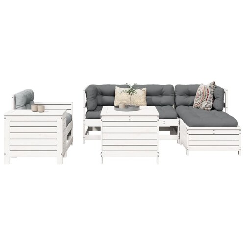vidaXL 7-dijelni set vrtnih sofa bijeli od masivne borovine